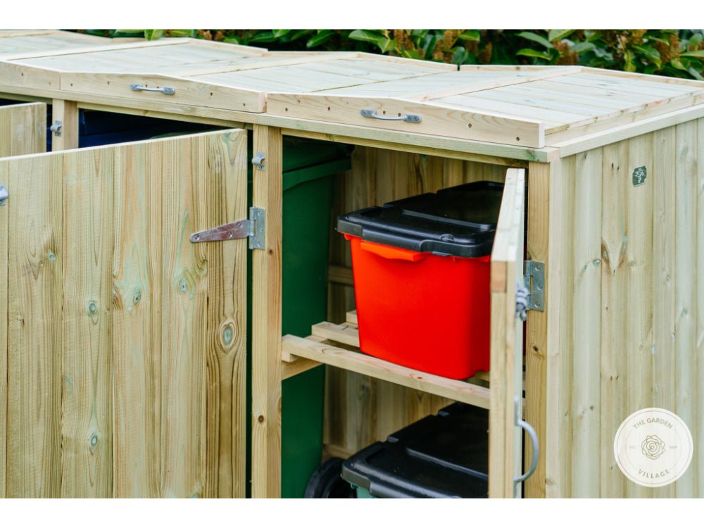 Shireburn 4 Wheelie Bin with 2 Recycle Box Store (Galvanised Ironmongery)_Bin Stores