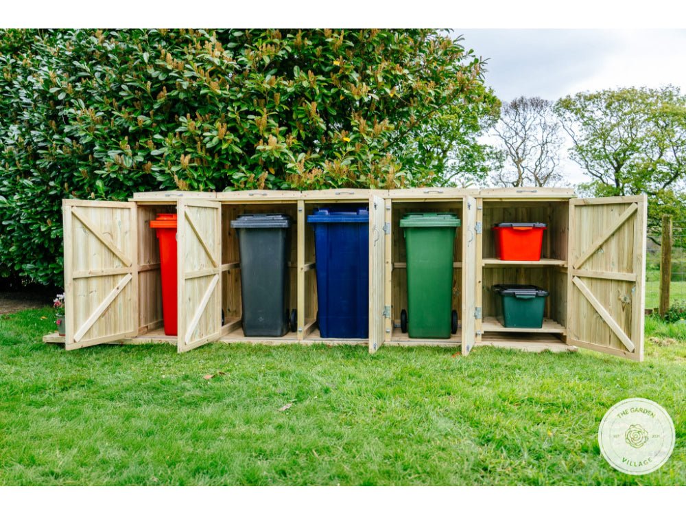 Shireburn 4 Wheelie Bin with 2 Recycle Box Store (Galvanised Ironmongery)_Bin Stores