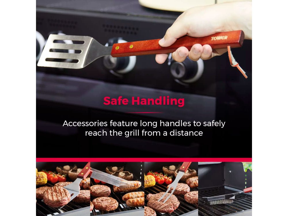 4 Piece Maple Wood BBQ Stainless Steel Tool Set_BBQ Utensils & Accessories