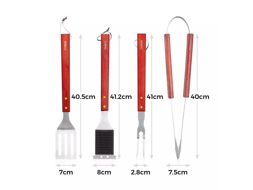 4 Piece Maple Wood BBQ Stainless Steel Tool Set_BBQ Utensils & Accessories