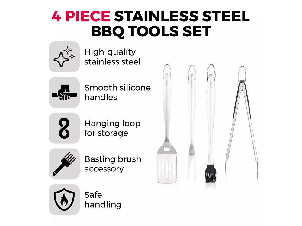 4 Piece Stainless Steel BBQ Tool Set (10 - in - 1 functions)_BBQ Utensils & Accessories