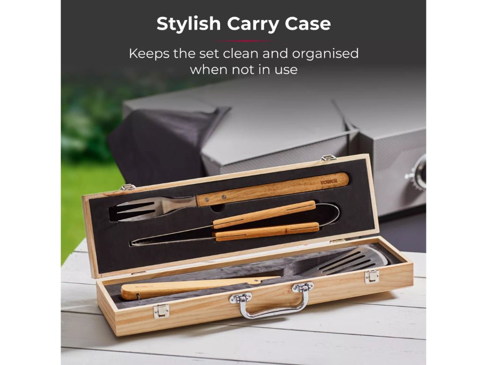 4 Piece Wooden BBQ Tools Set with Box_BBQ Utensils & Accessories