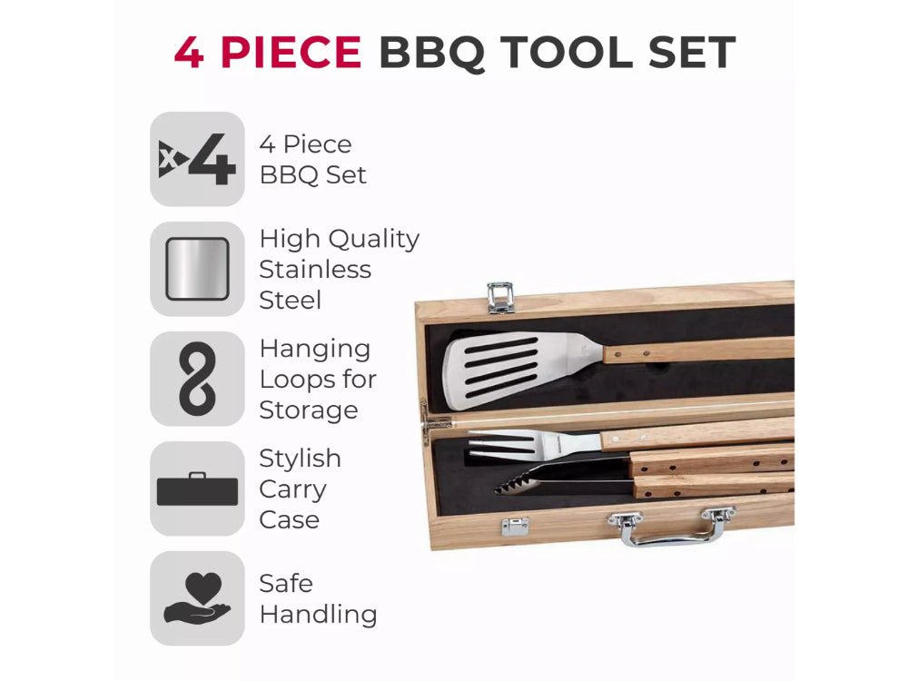 4 Piece Wooden BBQ Tools Set with Box_BBQ Utensils & Accessories