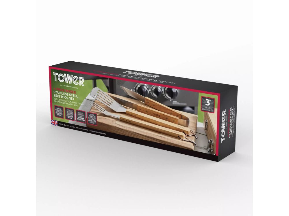 4 Piece Wooden BBQ Tools Set with Box_BBQ Utensils & Accessories