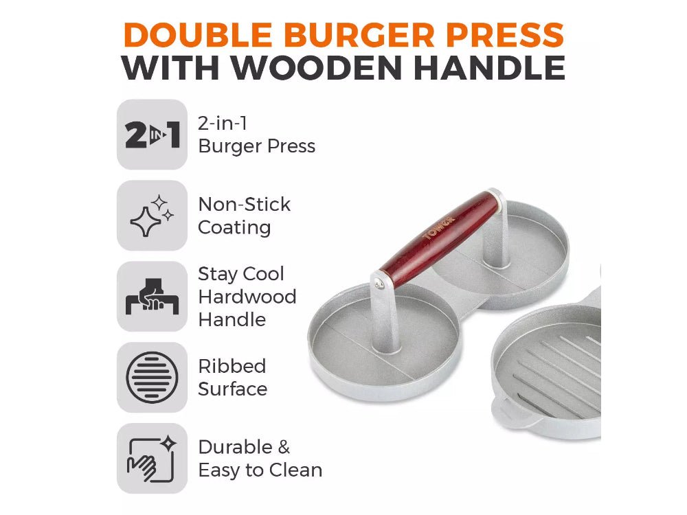 Double Burger Press with Wooden Handle_BBQ Utensils & Accessories