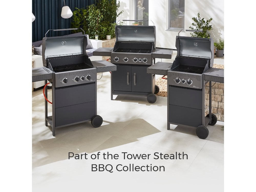 Stealth 4000 Four Burner Porcelain Gas BBQ with Side BurnerPrecision Thermometer and Cabinets_BBQS