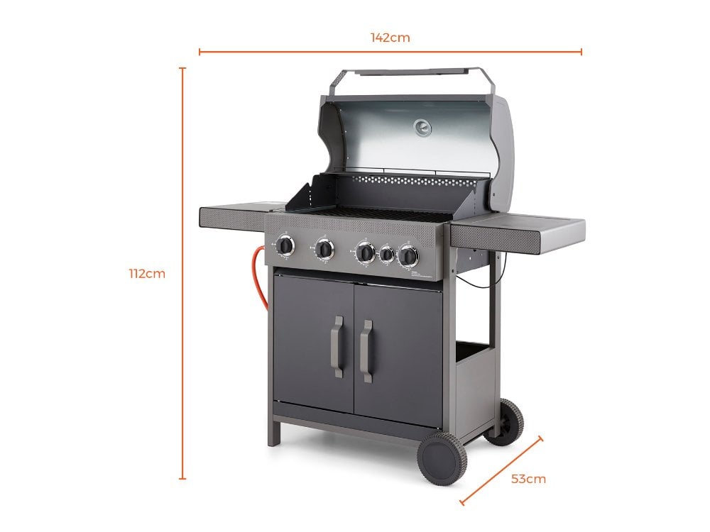 Stealth 4000 Four Burner Porcelain Gas BBQ with Side BurnerPrecision Thermometer and Cabinets_BBQS