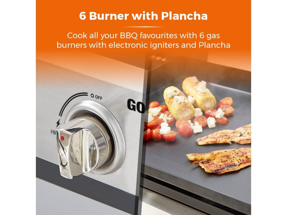 Six Burner Gas BBQ and Plancha with Precision Heat Thermometer and Waterproof Cover_BBQS