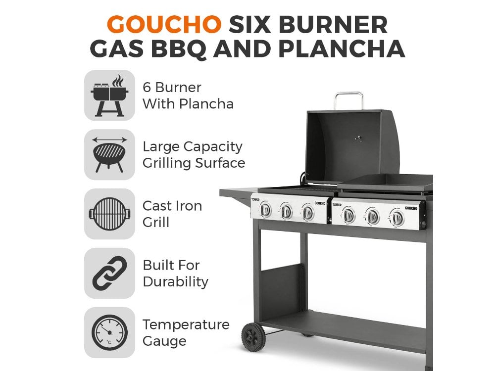 Six Burner Gas BBQ and Plancha with Precision Heat Thermometer and Waterproof Cover_BBQS