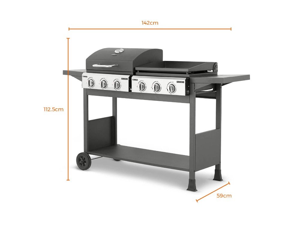 Six Burner Gas BBQ and Plancha with Precision Heat Thermometer and Waterproof Cover_BBQS