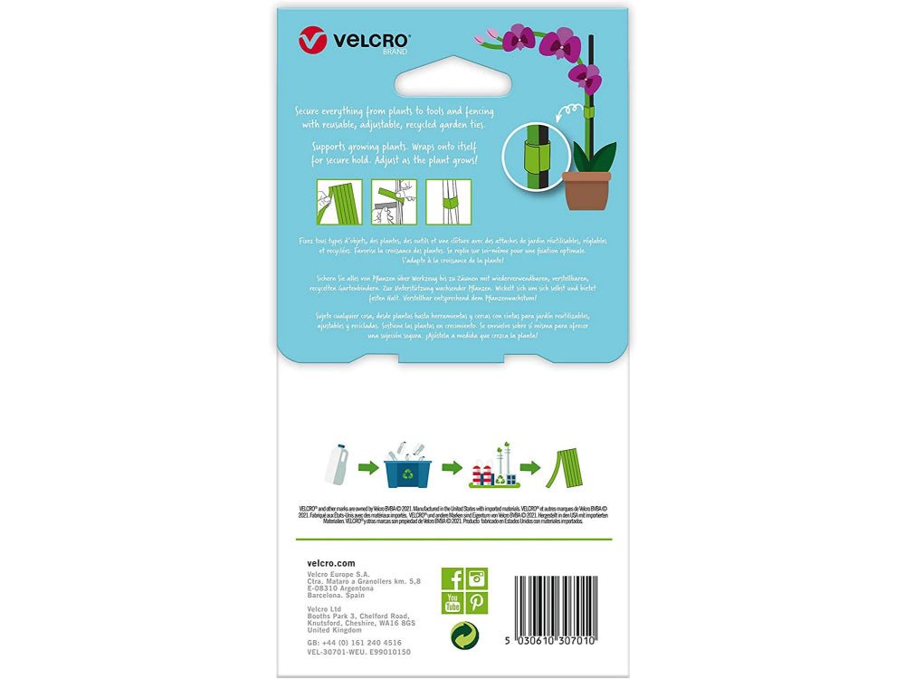VELCRO® Brand ONE - WRAP® Garden Ties - Starter Pack for Tomatoes, Vines or Houseplants 12pcs, Pre - Cut, 15cm x 1.2cm, Green, Recycled Plastic_Strings & Ties