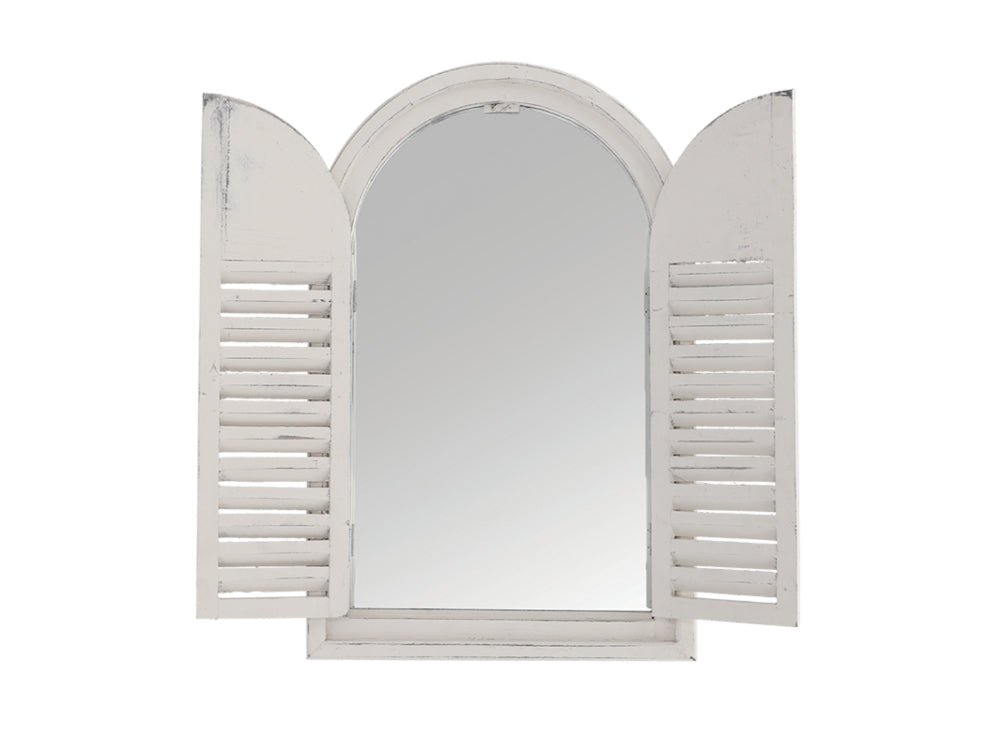 Country White Mirror with French Doors - Solid Wood & Mirror Glass_Garden Mirrors