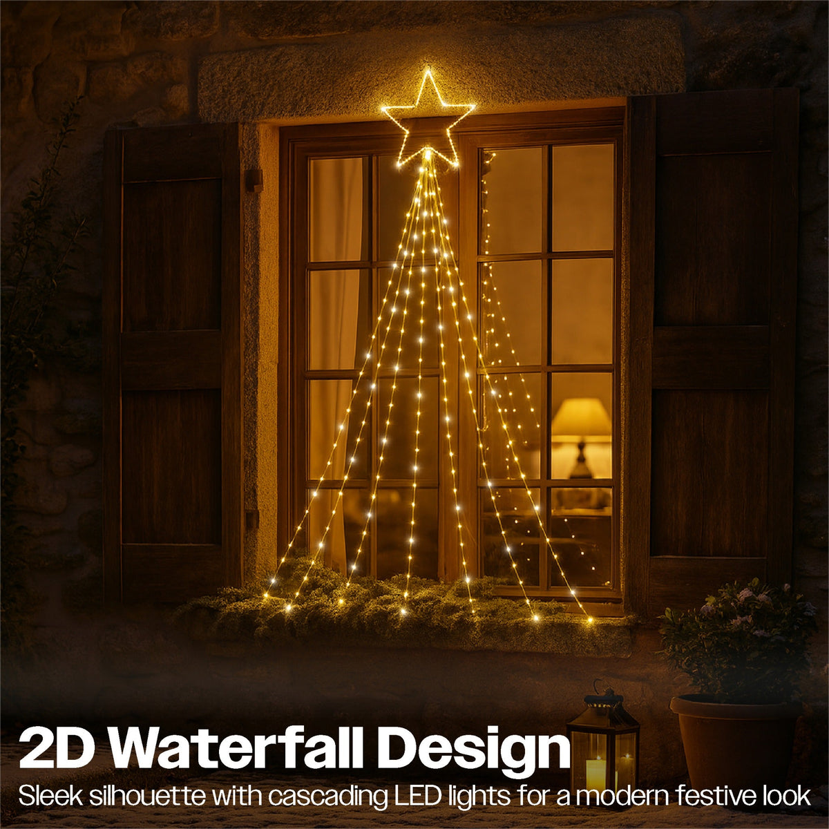 Xmas Haus LED 2D Waterfall Tree – 3m, 4.8m or 7m – Cool White Twinkling LEDs – Indoor & Outdoor Use_Outdoor Christmas Decorations