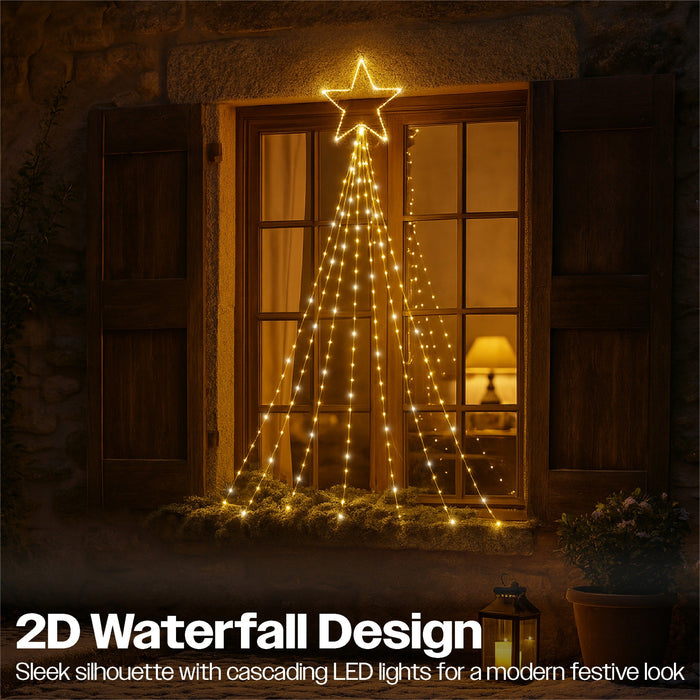 Xmas Haus LED 2D Waterfall Tree – 3m, 4.8m or 7m – Cool White Twinkling LEDs – Indoor & Outdoor Use_Outdoor Christmas Decorations