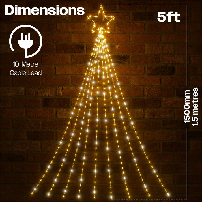 Xmas Haus LED 2D Waterfall Tree – 3m, 4.8m or 7m – Cool White Twinkling LEDs – Indoor & Outdoor Use_Outdoor Christmas Decorations