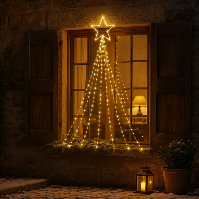 Xmas Haus LED 2D Waterfall Tree – 3m, 4.8m or 7m – Cool White Twinkling LEDs – Indoor & Outdoor Use_Outdoor Christmas Decorations