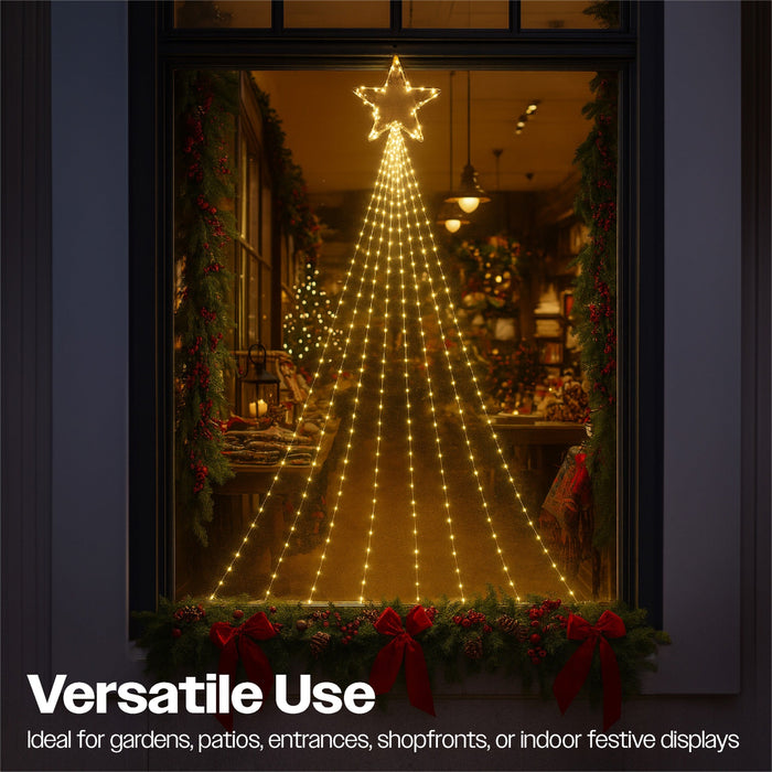 Xmas Haus LED 2D Waterfall Tree – 3m, 4.8m or 7m – Cool White Twinkling LEDs – Indoor & Outdoor Use_Outdoor Christmas Decorations