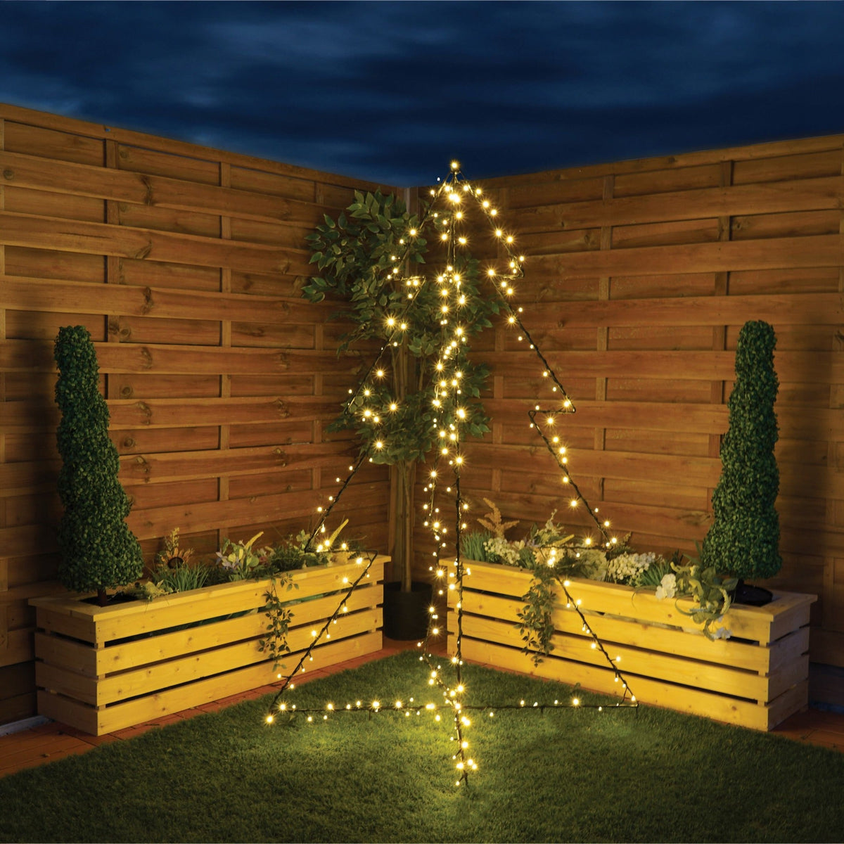 Xmas Haus 3D LED Christmas Tree – 1.5m Black Frame with 240 Warm White LEDs, Timer Function, Outdoor Festive Decoration_Artificial Christmas Trees