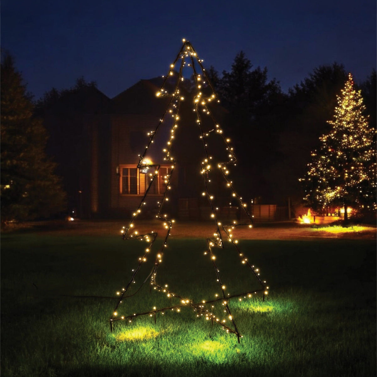 Xmas Haus 3D LED Christmas Tree – 1.5m Black Frame with 240 Warm White LEDs, Timer Function, Outdoor Festive Decoration_Artificial Christmas Trees