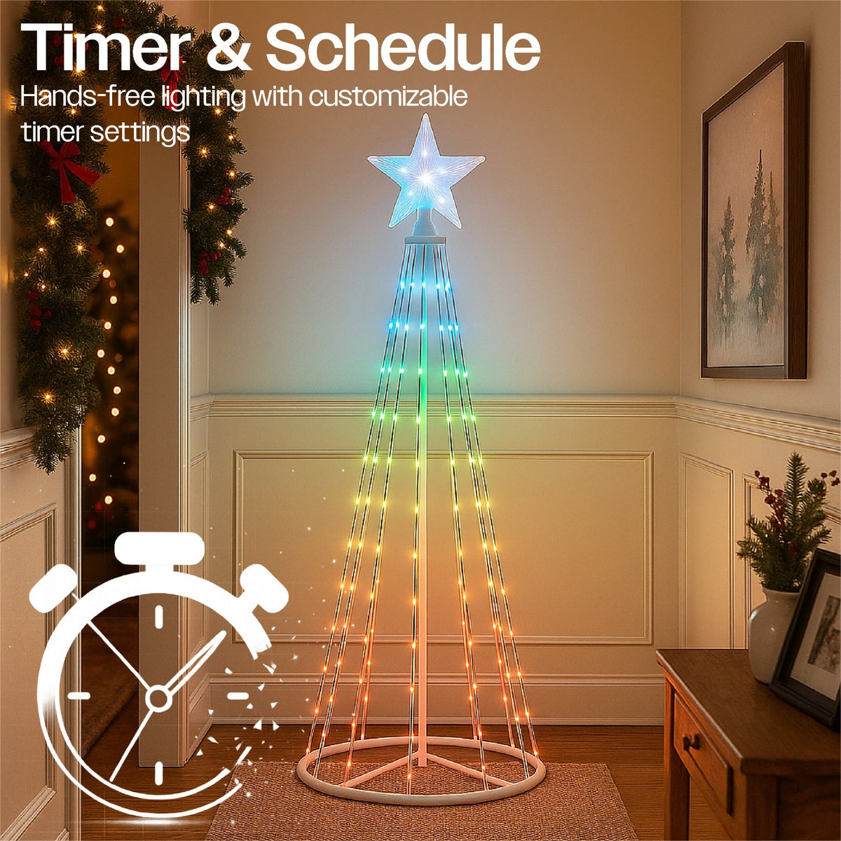 Xmas Haus 3D 1.5m RGB LED Pre-Lit Smart Christmas Tree – 202 LEDs, Remote & App Controlled, USB Powered, Indoor & Outdoor Use_Artificial Christmas Trees