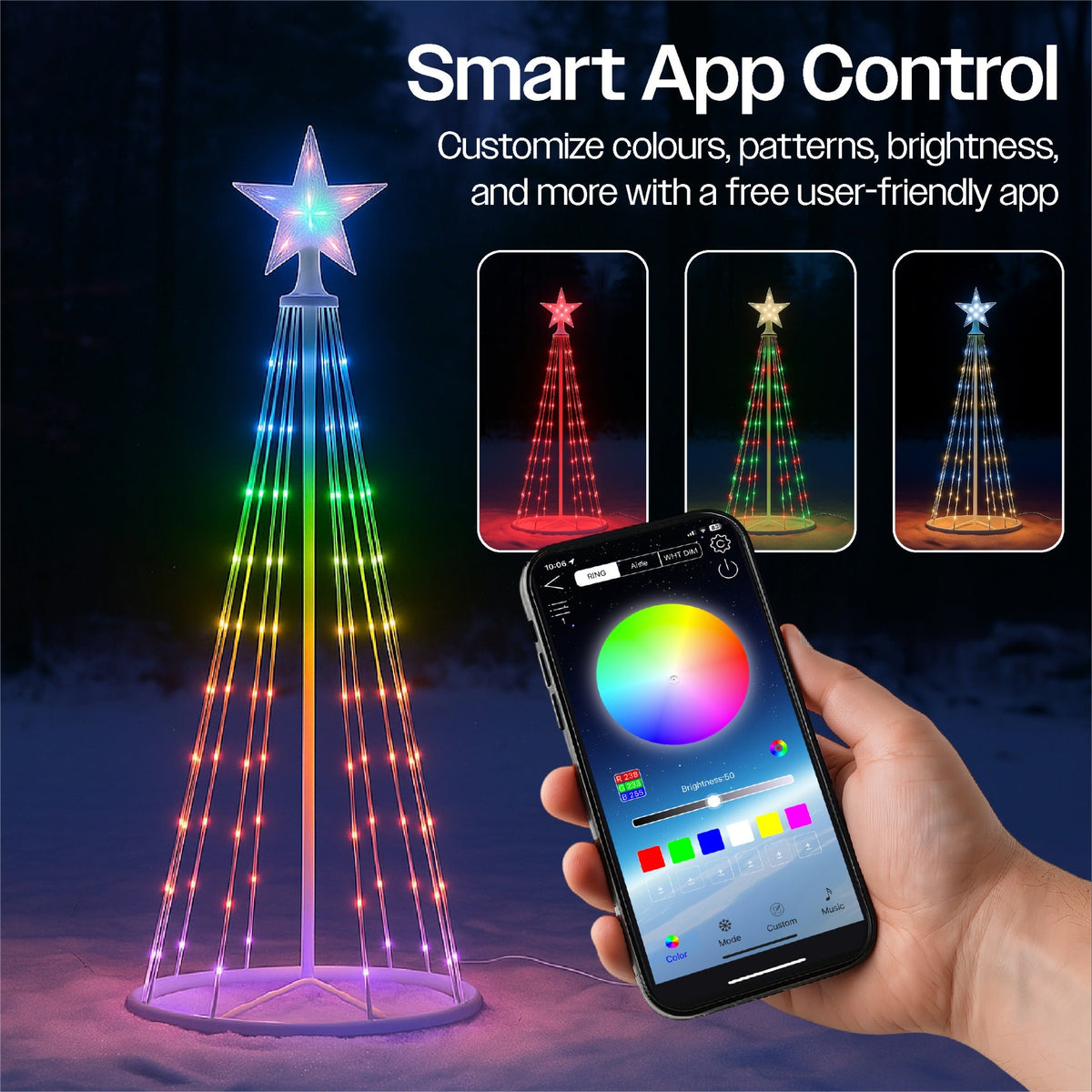 Xmas Haus 3D 1.5m RGB LED Pre-Lit Smart Christmas Tree – 202 LEDs, Remote & App Controlled, USB Powered, Indoor & Outdoor Use_Artificial Christmas Trees