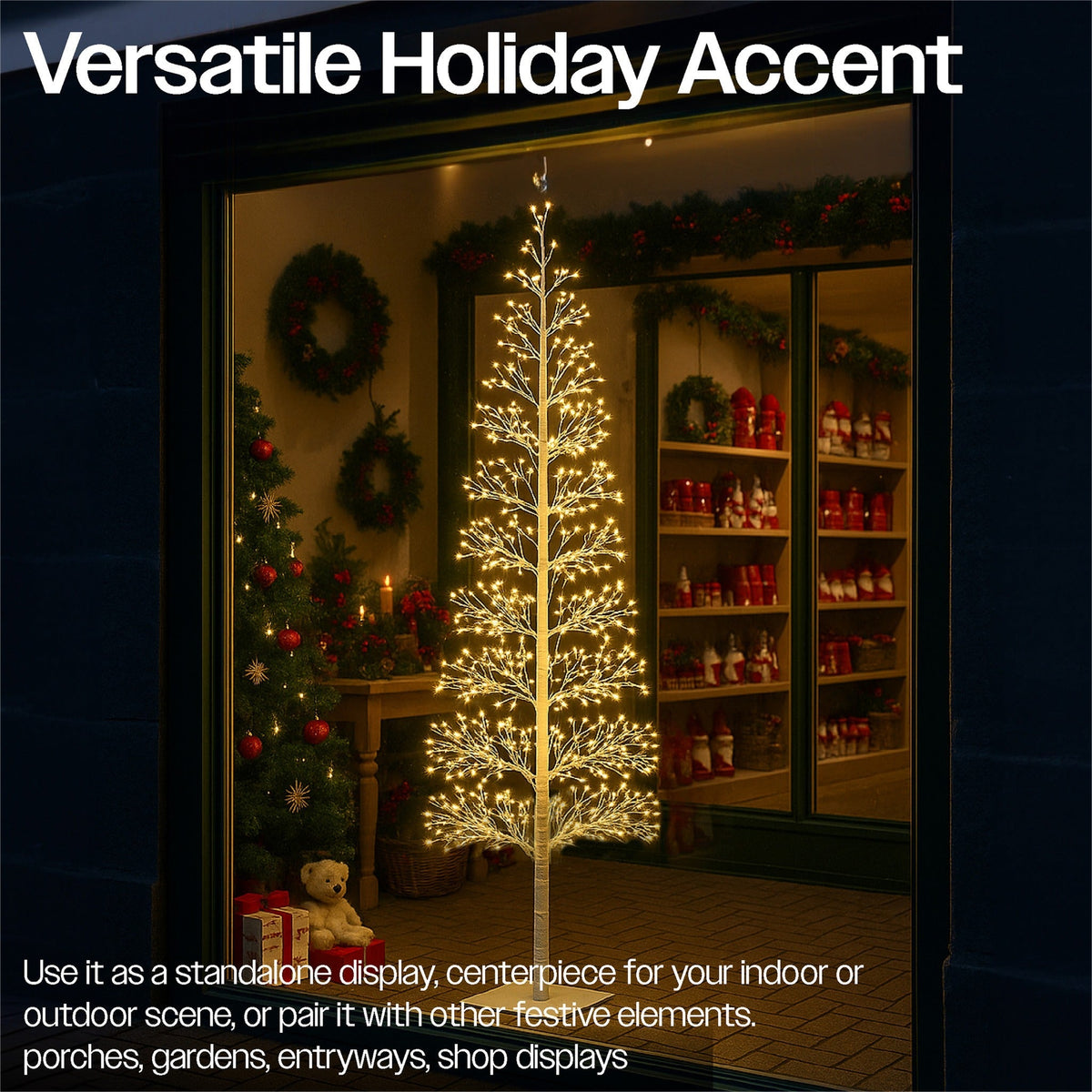Xmas Haus Indoor/Outdoor White Copper Wire Christmas Tree – 1.5m or–1.8m with 2000–3000 Warm White Micro LEDs, Metal Base for Garden & Patio_Artificial Christmas Trees