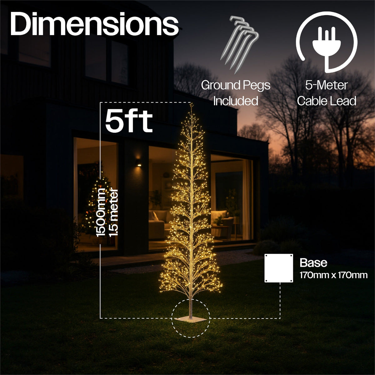 Xmas Haus Indoor/Outdoor White Copper Wire Christmas Tree – 1.5m or–1.8m with 2000–3000 Warm White Micro LEDs, Metal Base for Garden & Patio_Artificial Christmas Trees
