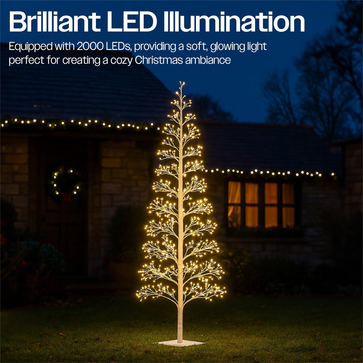 Xmas Haus Indoor/Outdoor White Copper Wire Christmas Tree – 1.5m or–1.8m with 2000–3000 Warm White Micro LEDs, Metal Base for Garden & Patio_Artificial Christmas Trees