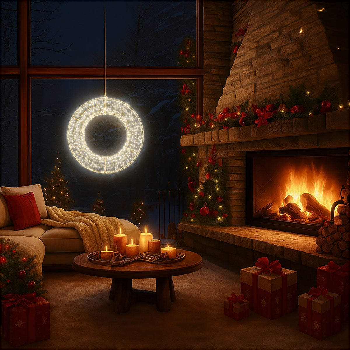 Xmas Haus 2D LED Wreath – Warm or Cool White LEDS – Available in 50cm & 70cm – Indoor/Outdoor Use_Christmas Lights