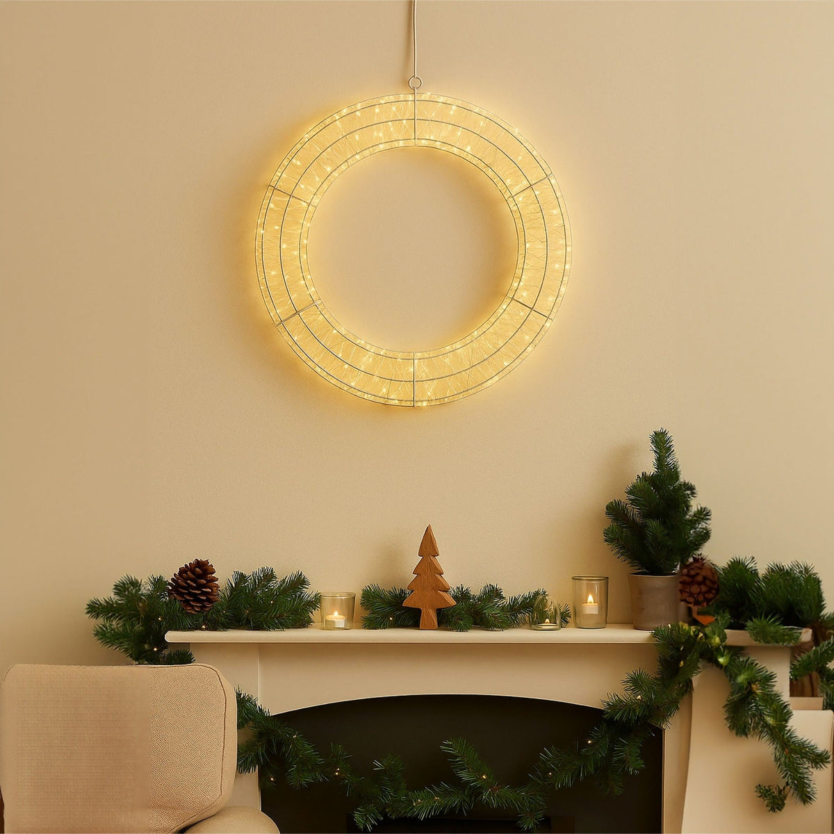 Xmas Haus 2D LED Wreath – Warm or Cool White LEDS – Available in 50cm & 70cm – Indoor/Outdoor Use_Christmas Lights