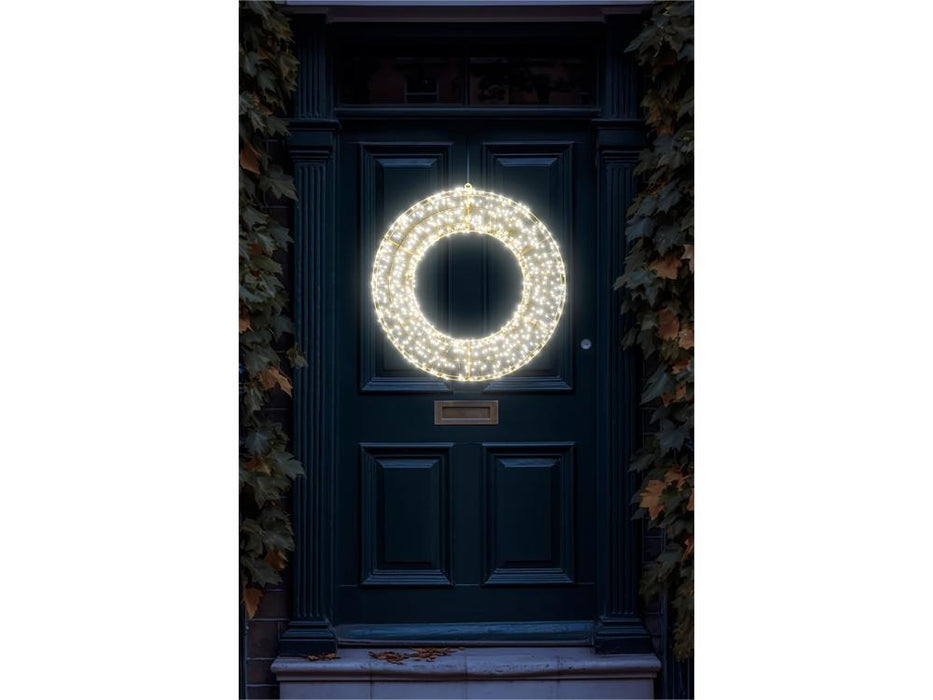 2D White Metal Christmas Wreath_Christmas Lights