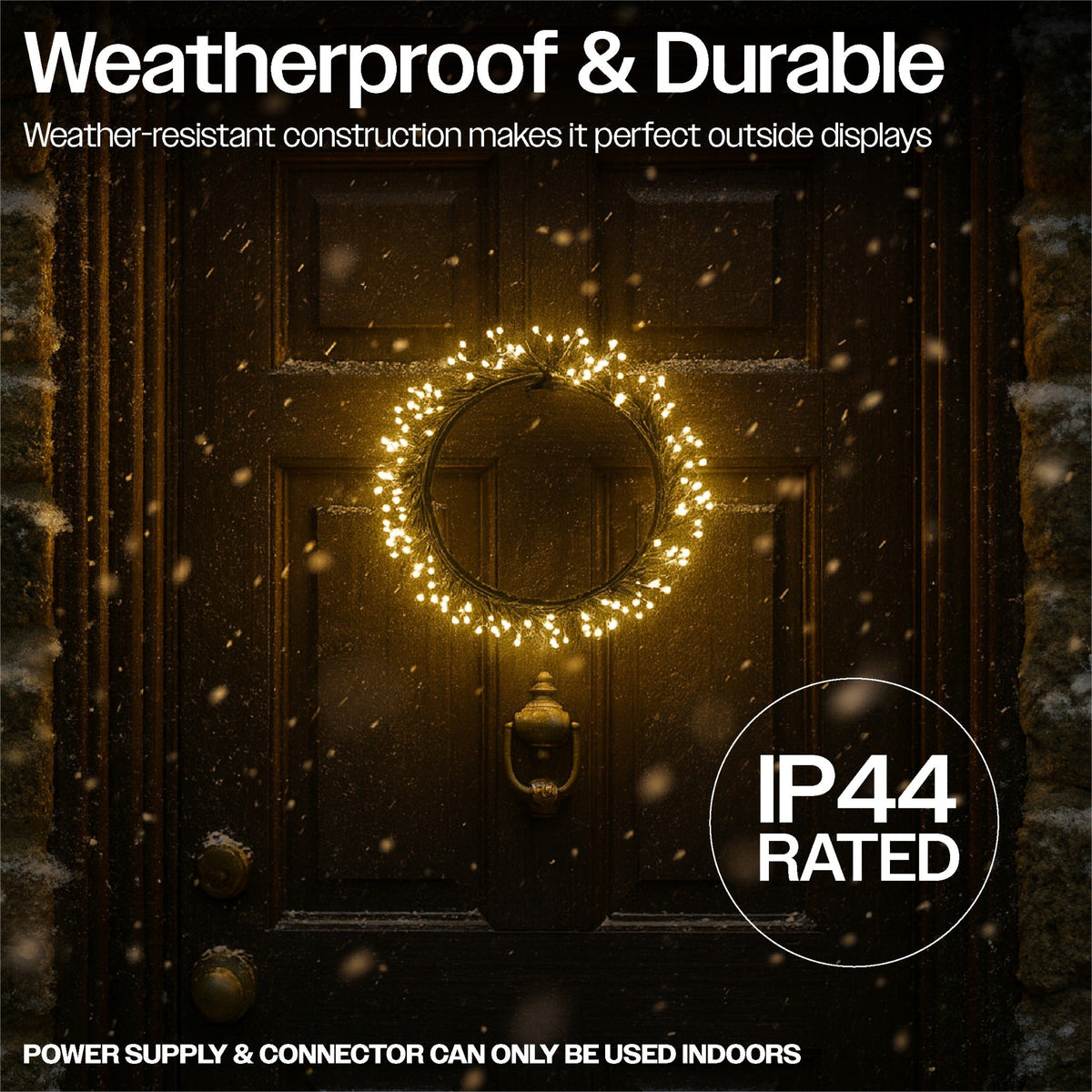 Xmas Haus Outdoor Black Metal Wreath – 25cm or 35cm with 800–900 White LEDs, Weather-Resistant Holiday Decoration_Christmas Wreath