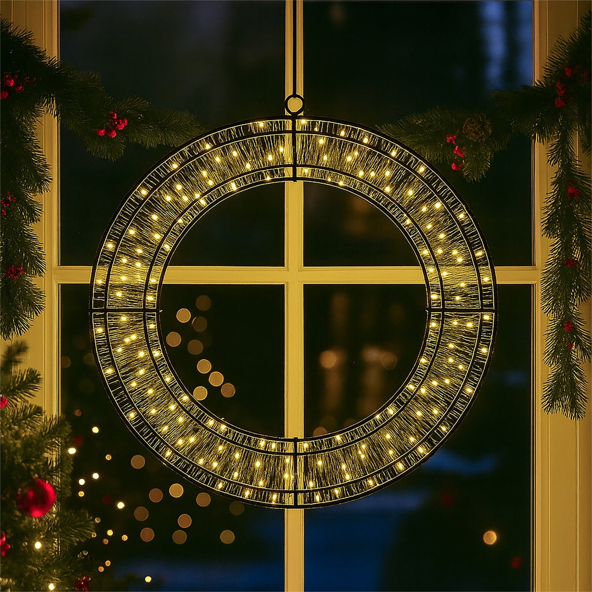 Xmas Haus LED Wreath with Twinkling Warm White LEDs – 38cm, 50cm, or 58cm – Indoor & Outdoor Use_Christmas Lights