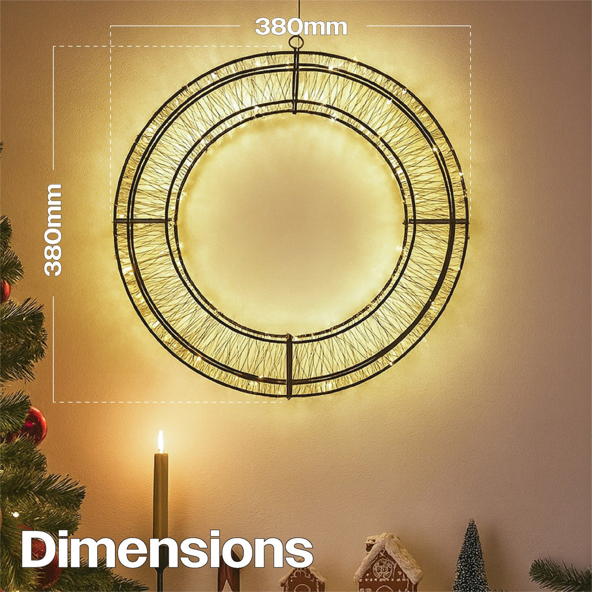 Xmas Haus LED Wreath with Twinkling Warm White LEDs – 38cm, 50cm, or 58cm – Indoor & Outdoor Use_Christmas Lights
