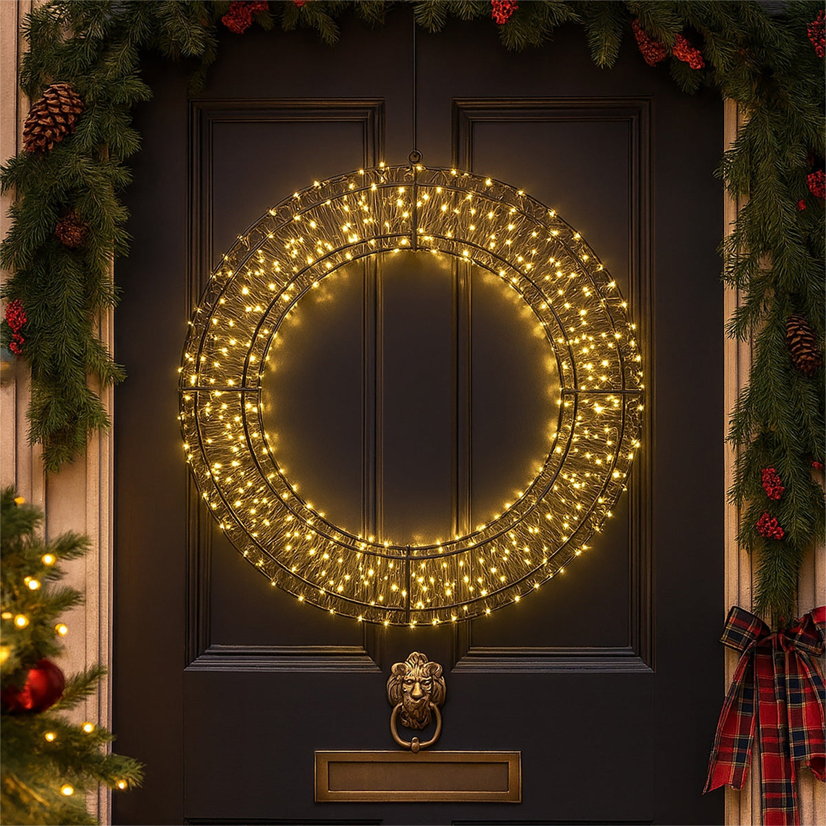 Xmas Haus LED Wreath with Twinkling Warm White LEDs – 38cm, 50cm, or 58cm – Indoor & Outdoor Use_Christmas Lights