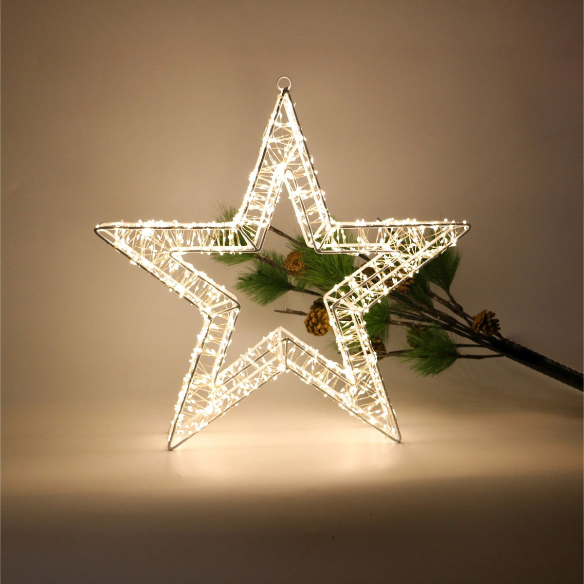 Xmas Haus 50cm LED Star Decoration – 1440 Warm White LEDs, White Wire Frame, Indoor & Outdoor Use with Timer_Christmas Lights