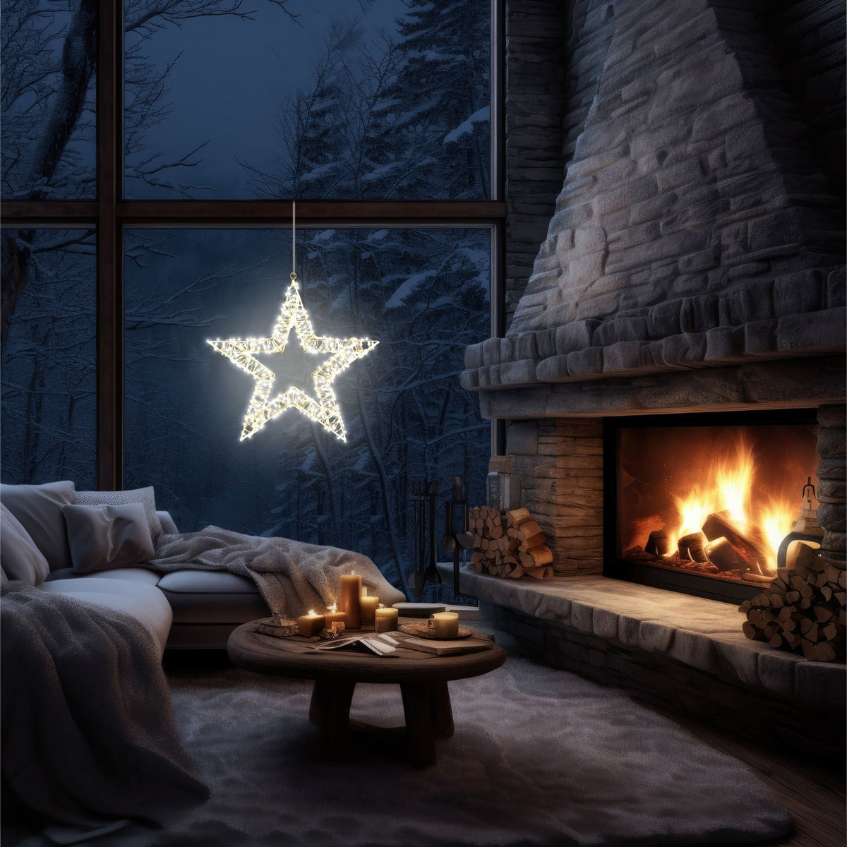 Xmas Haus 50cm LED Star Decoration – 1440 Warm White LEDs, White Wire Frame, Indoor & Outdoor Use with Timer_Christmas Lights