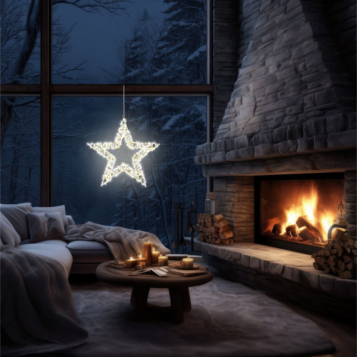 Xmas Haus 50cm LED Star Decoration – 1440 Warm White LEDs, White Wire Frame, Indoor & Outdoor Use with Timer_Christmas Lights