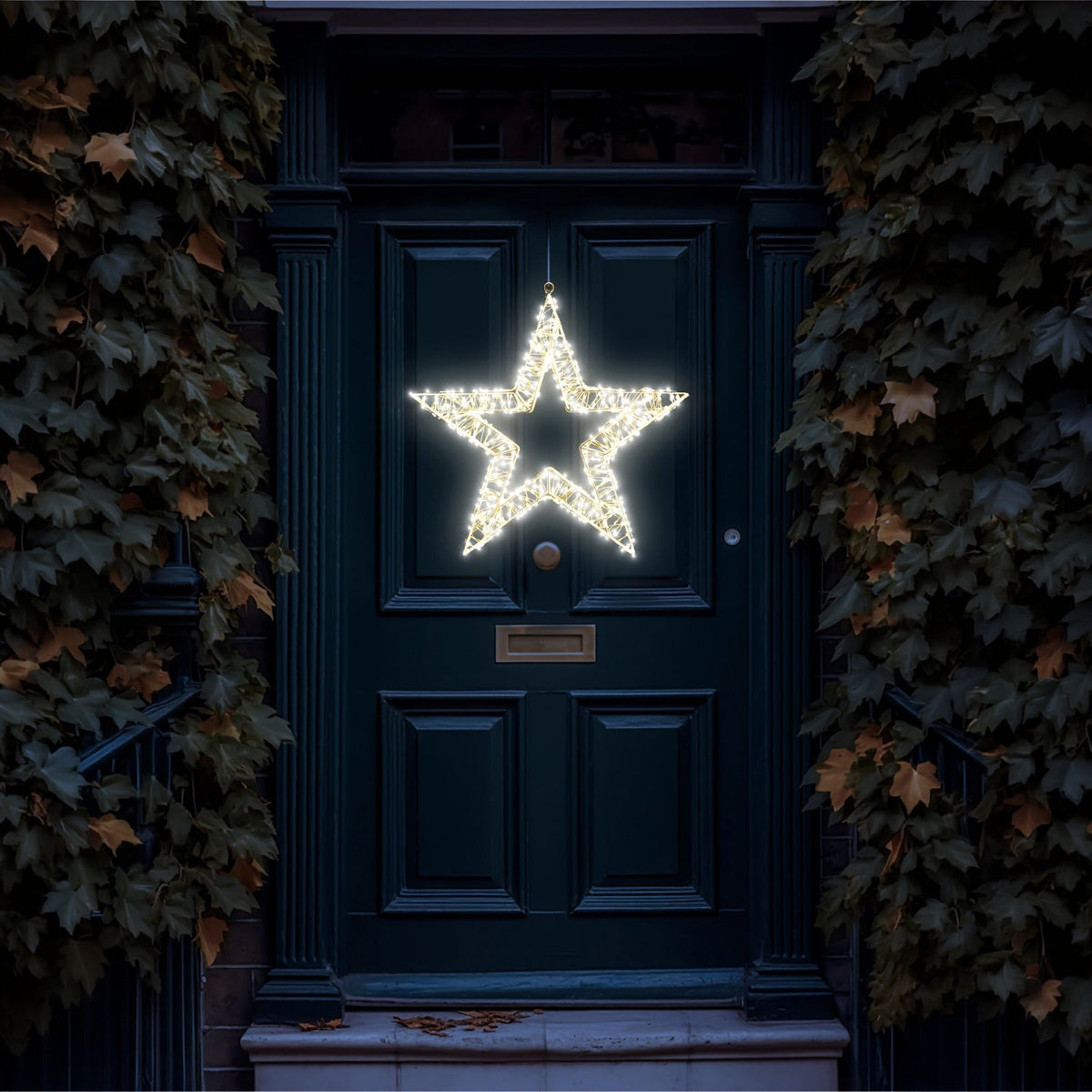 Xmas Haus 50cm LED Star Decoration – 1440 Warm White LEDs, White Wire Frame, Indoor & Outdoor Use with Timer_Christmas Lights