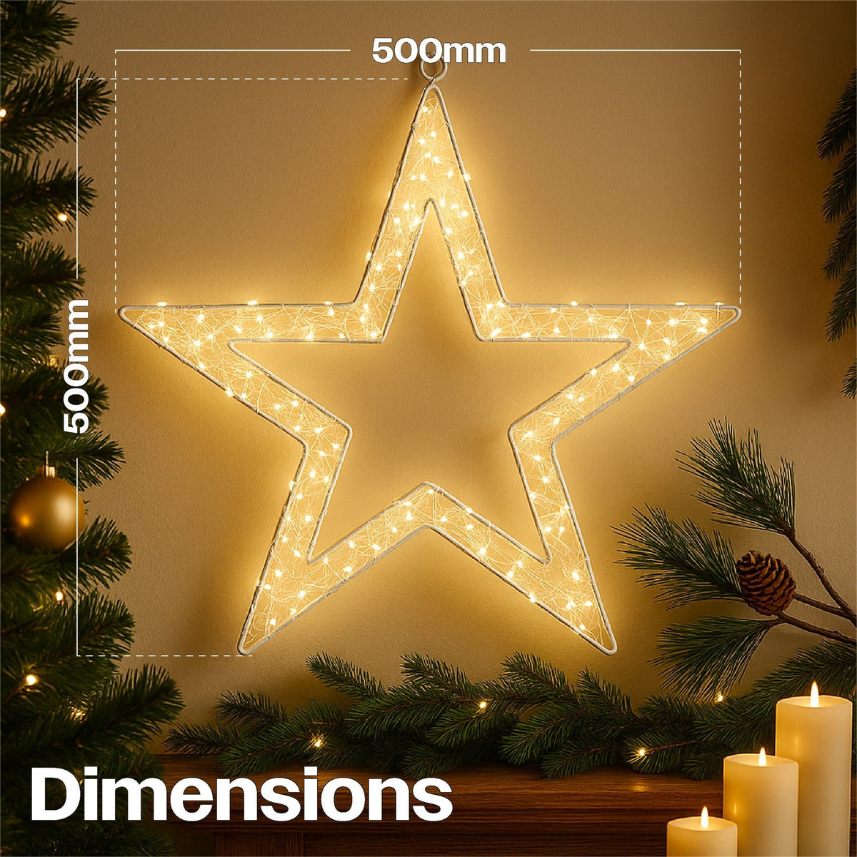 Xmas Haus 50cm LED Star Decoration – 1440 Warm White LEDs, White Wire Frame, Indoor & Outdoor Use with Timer_Christmas Lights