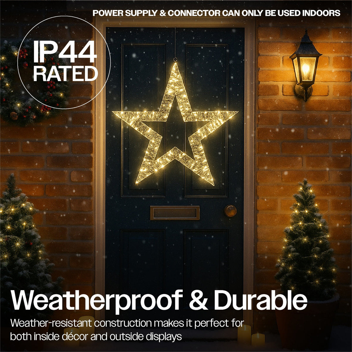 Xmas Haus Outdoor Christmas Metal Shiny Star – 54.5cm with 100 Warm White Micro LEDs, Weather-Resistant for Garden & Patio Decor_Christmas Wreath