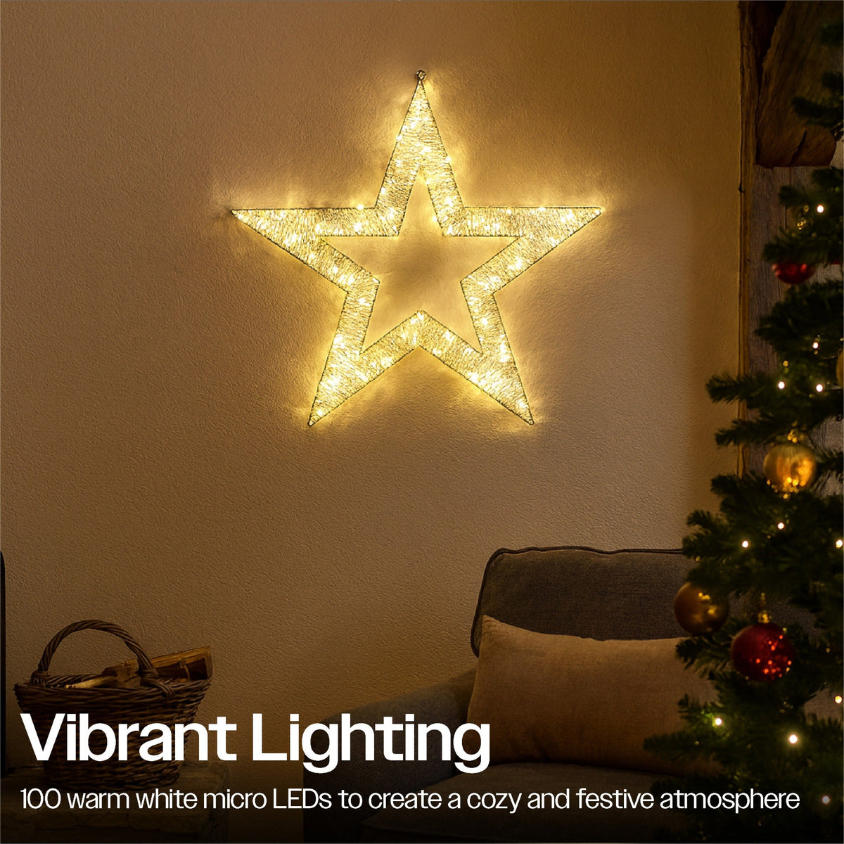 Xmas Haus Outdoor Christmas Metal Shiny Star – 54.5cm with 100 Warm White Micro LEDs, Weather-Resistant for Garden & Patio Decor_Christmas Wreath