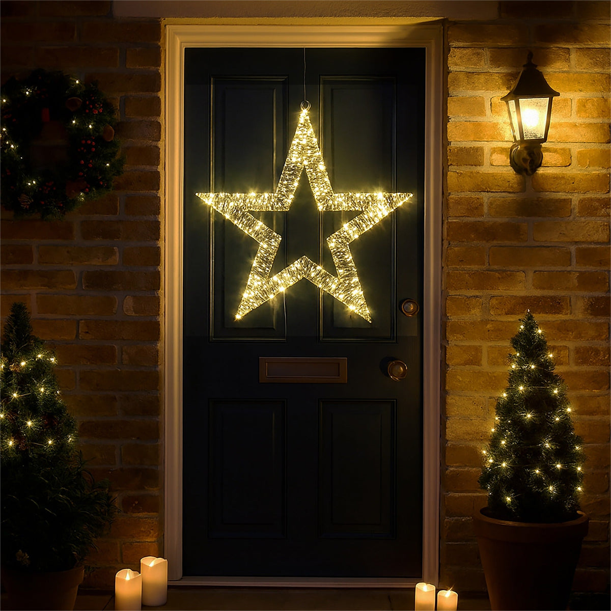 Xmas Haus Outdoor Christmas Metal Shiny Star – 54.5cm with 100 Warm White Micro LEDs, Weather-Resistant for Garden & Patio Decor_Christmas Wreath