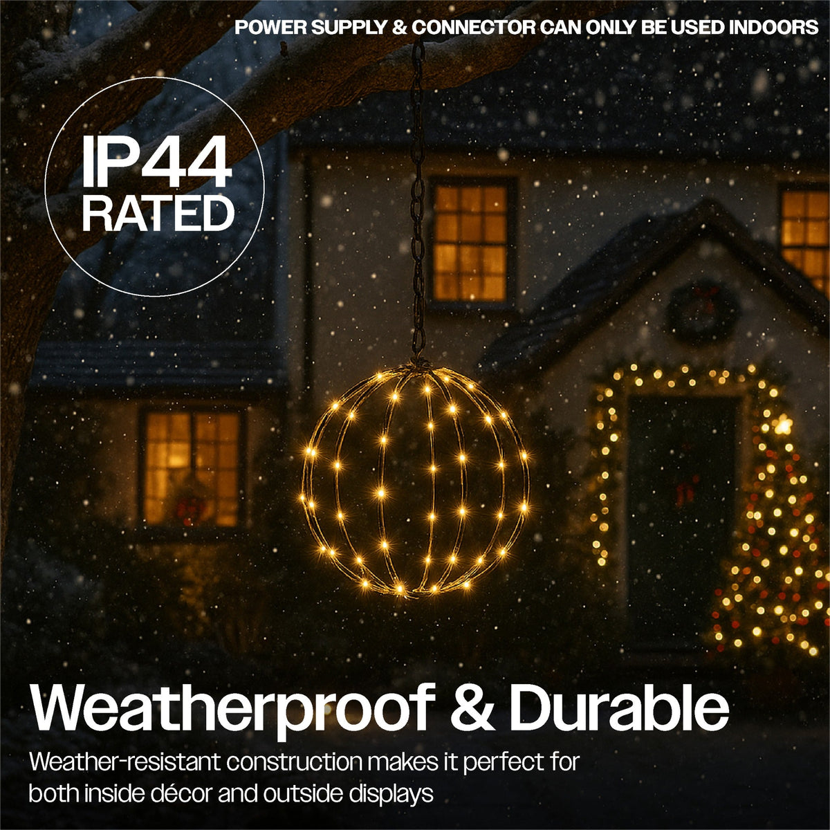 Xmas Haus Warm White LED Spheres – Black Frame, Timer Function, Versatile Hanging for Indoor & Outdoor Festive Decoration_Christmas Lights