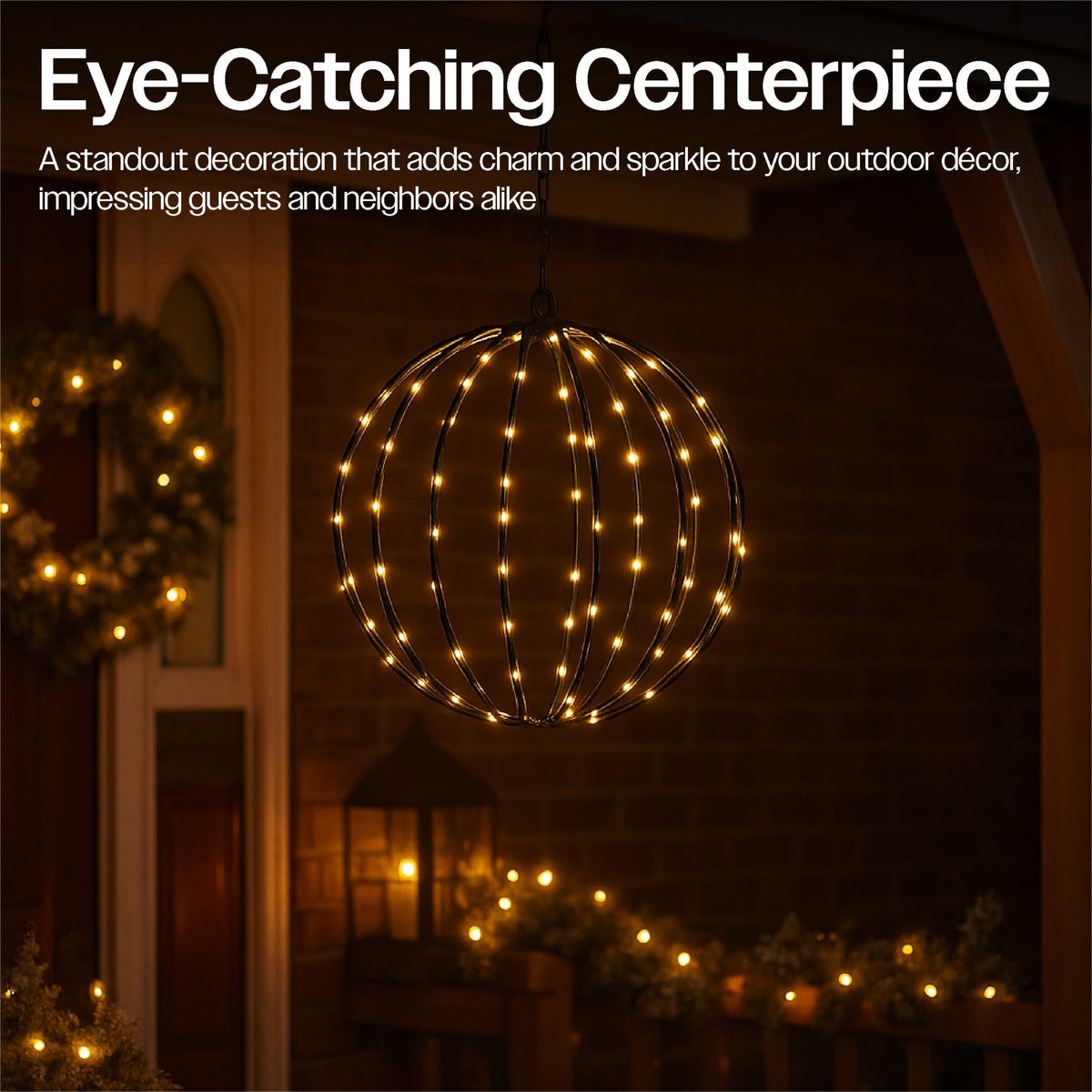 Xmas Haus Warm White LED Spheres – Black Frame, Timer Function, Versatile Hanging for Indoor & Outdoor Festive Decoration_Christmas Lights