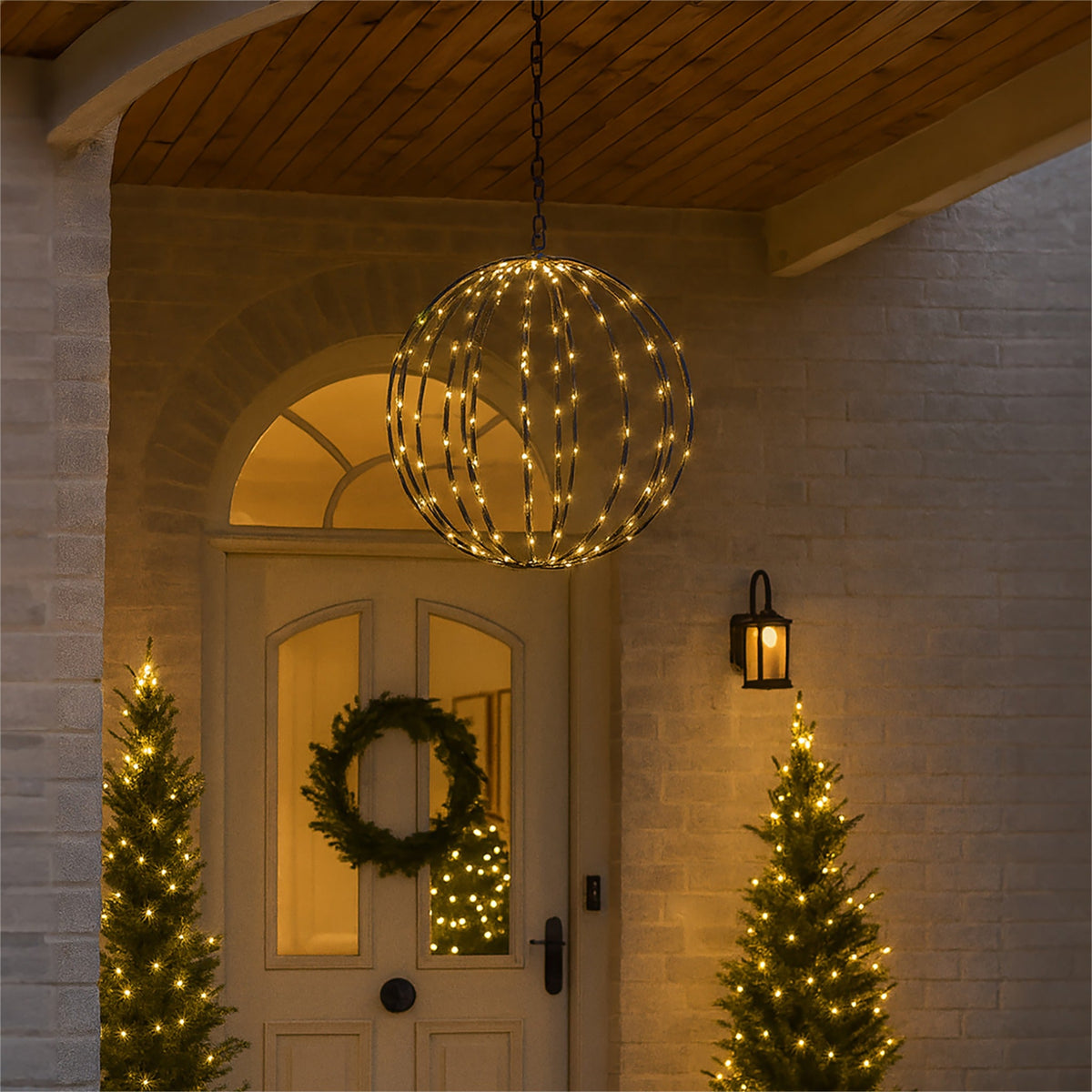 Xmas Haus Warm White LED Spheres – Black Frame, Timer Function, Versatile Hanging for Indoor & Outdoor Festive Decoration_Christmas Lights