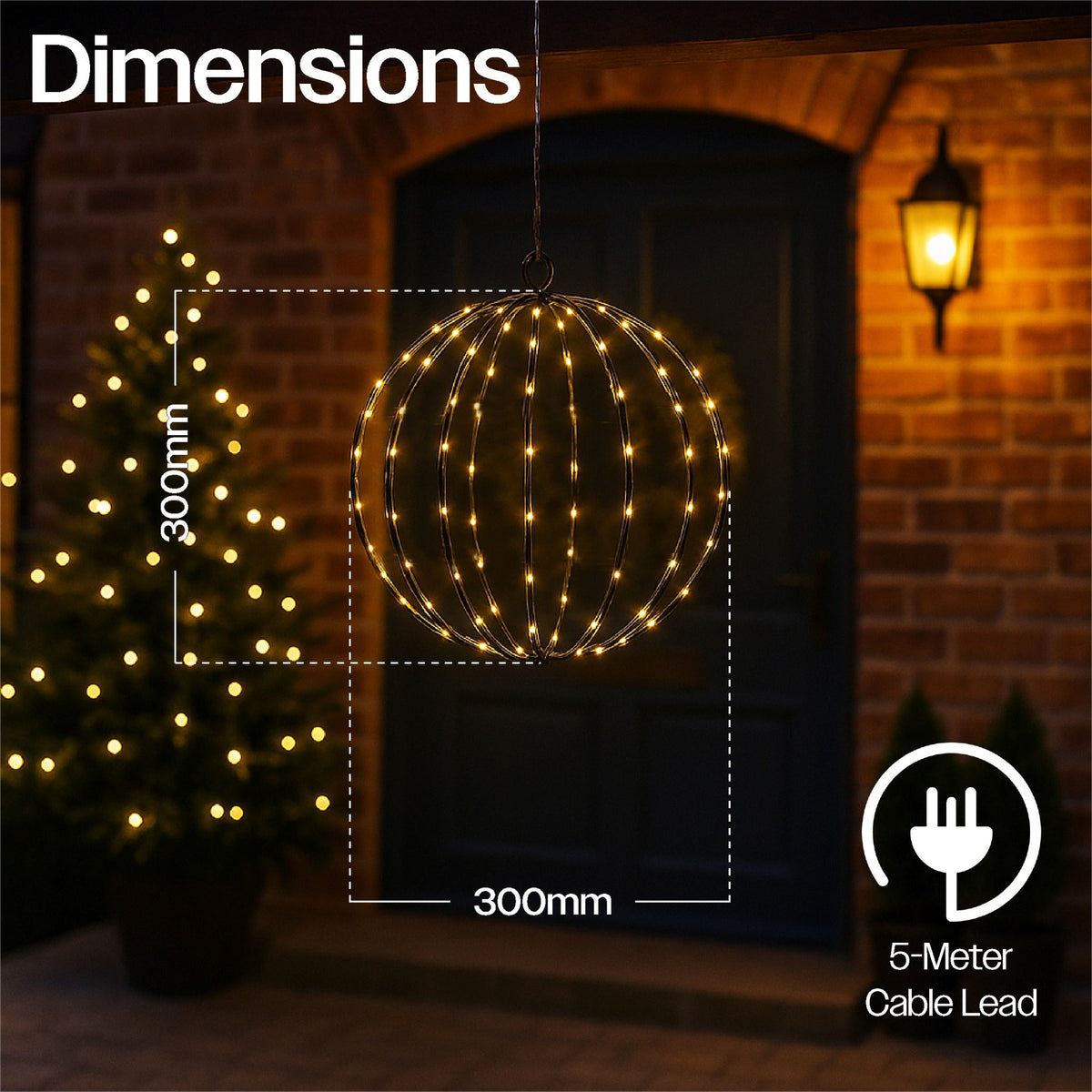 Xmas Haus Warm White LED Spheres – Black Frame, Timer Function, Versatile Hanging for Indoor & Outdoor Festive Decoration_Christmas Lights