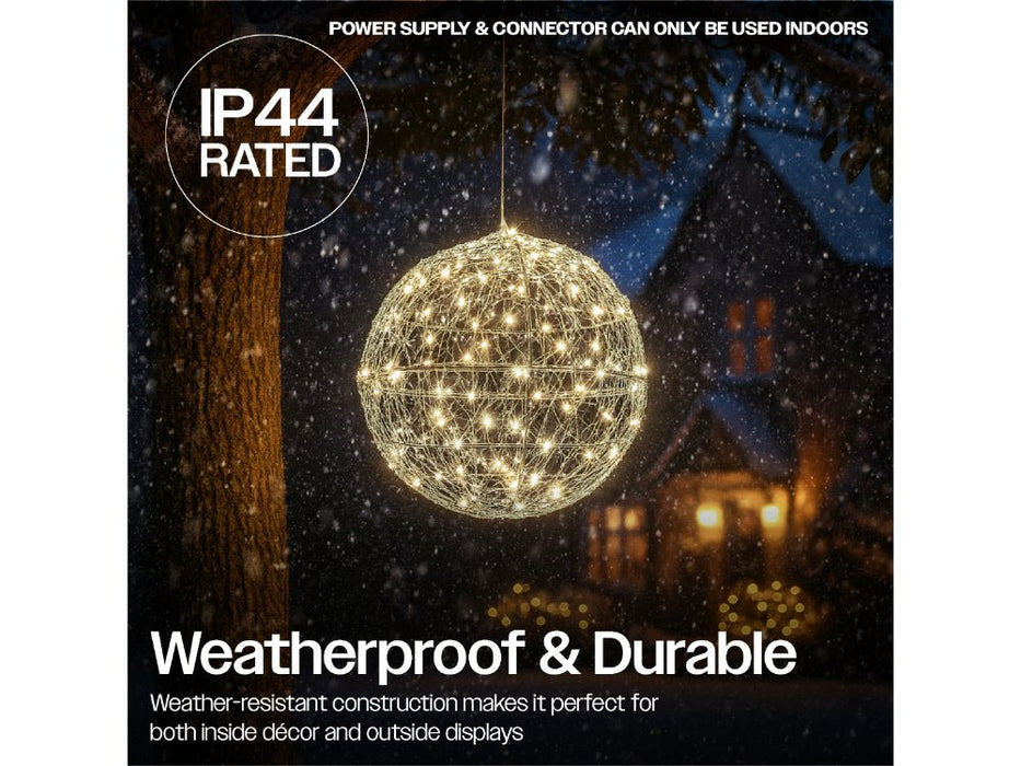 Xmas Haus Silver Christmas Hanging Ball 30cm 160 Warm White LEDS_Outdoor Christmas Decorations