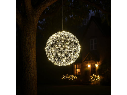 Xmas Haus Silver Christmas Hanging Ball 30cm 160 Warm White LEDS_Outdoor Christmas Decorations