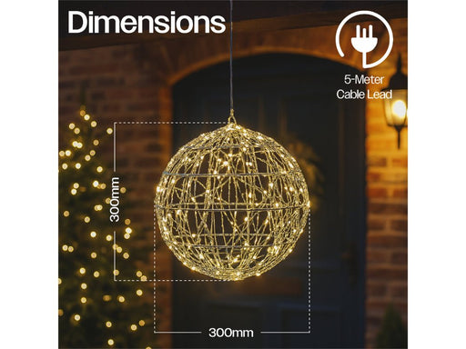 Xmas Haus Silver Christmas Hanging Ball 30cm 160 Warm White LEDS_Outdoor Christmas Decorations